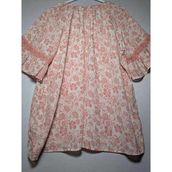 Women's Floral V Neck Pullover Tunic Blouse Pink Size XXL Como Vintage Hippie - Picture 12 of 12
